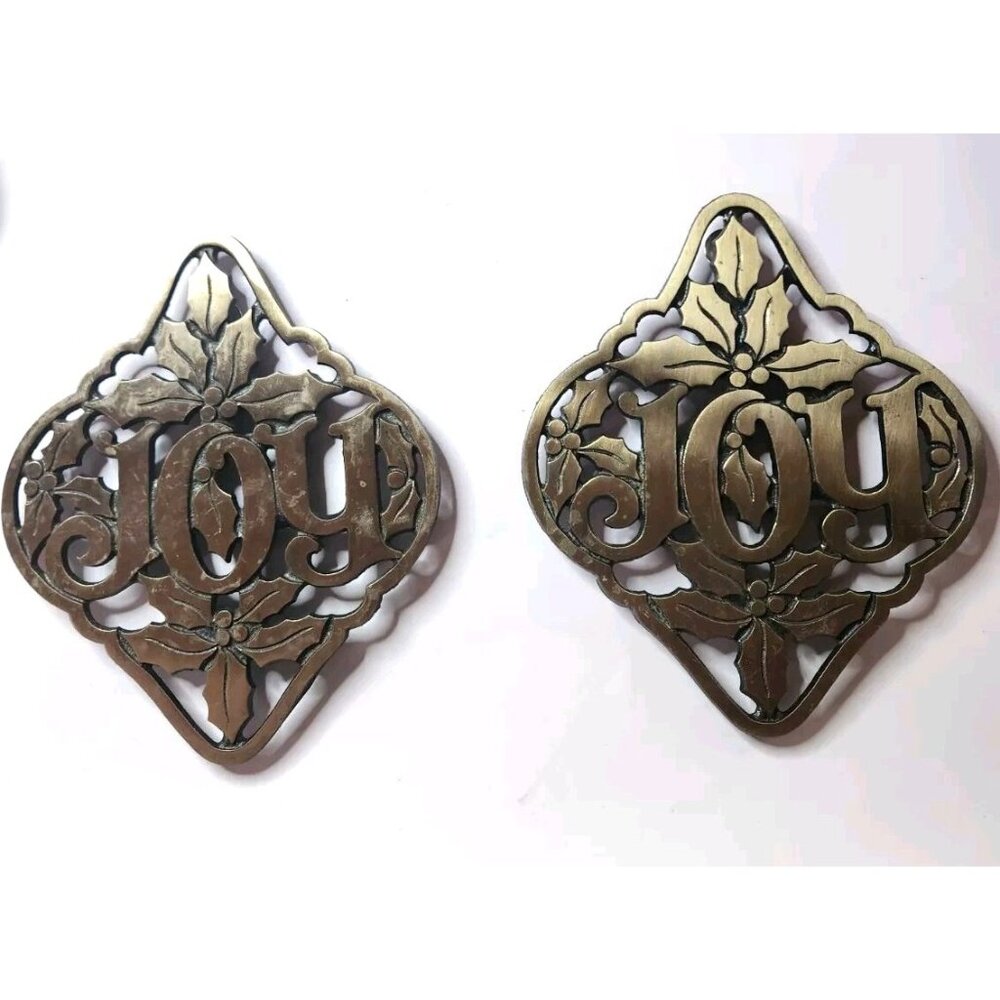 Set Of 2 Vtg Joy Poinsettia Wall Plaques Trivets Holiday christmas table